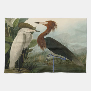Purple Heron Audubon Bird Wildlife Painting Tea Towel