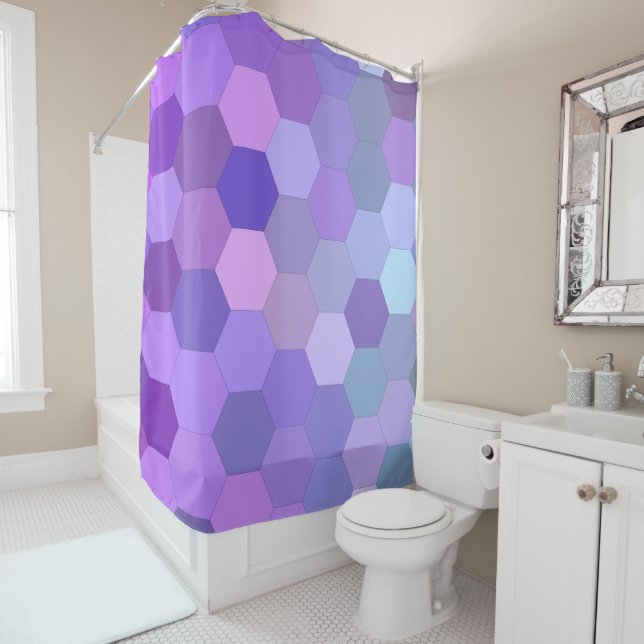 purple hexagon shower curtain (In Situ)