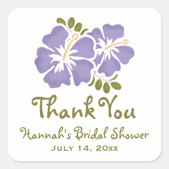 Purple Hibiscus Bridal Shower Favour Stickers Labe (Front)