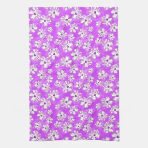 Purple Hibiscus Flowers Tea Towel