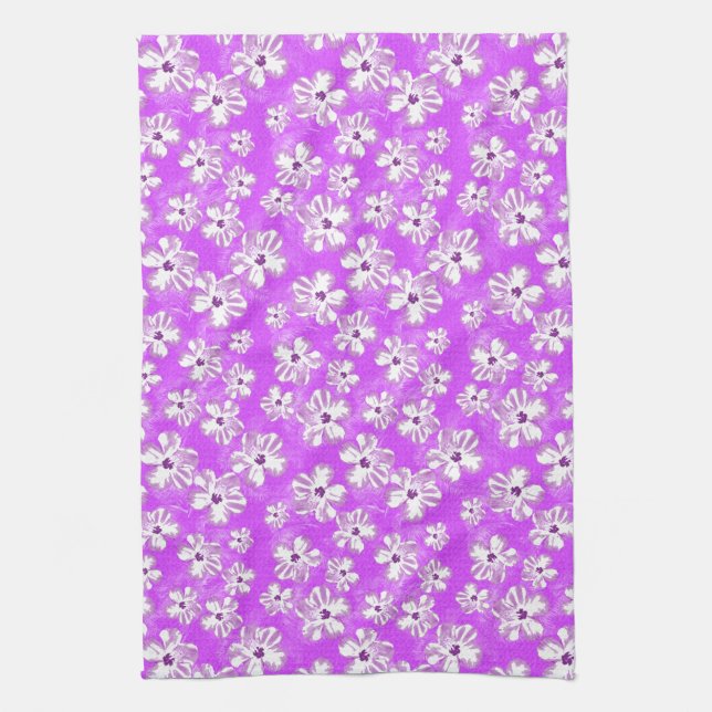 Purple Hibiscus Flowers Tea Towel (Vertical)