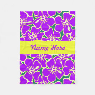 Purple Hibiscus Flowers Tropical Hawaiian Decor Fleece Blanket