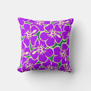 Purple Hibiscus Flowers Tropical Hawaiian Luau Cushion
