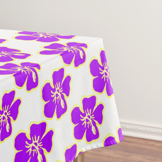 Purple Hibiscus Flowers Tropical Hawaiian Luau Tablecloth (In Situ)