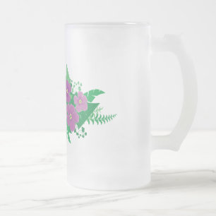 Purple Hibiscus Frosted Glass Beer Mug