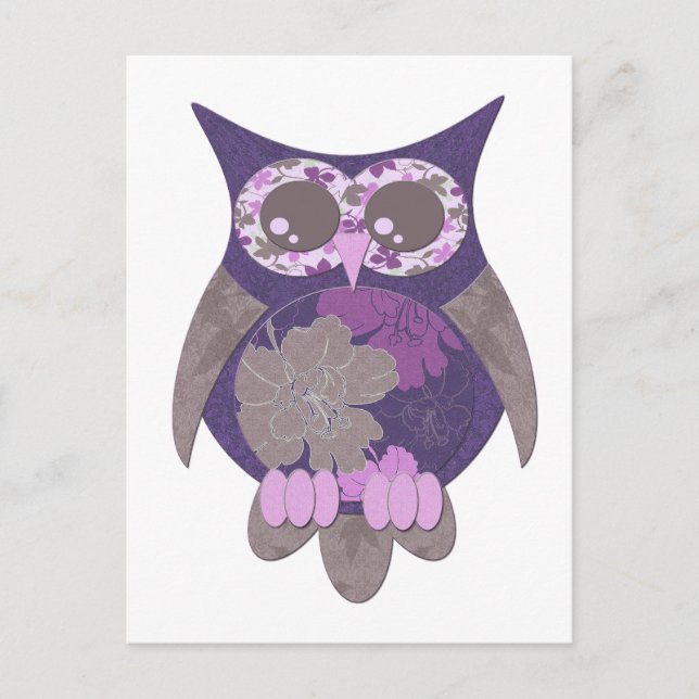Purple Hibiscus Owl Postcard (Front)