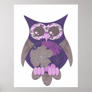 Purple Hibiscus Owl Poster