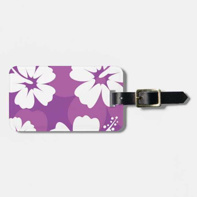 Purple Hibiscus Pattern Luggage Tag (Front Horizontal)