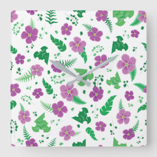 Purple Hibiscus Square Wall Clock