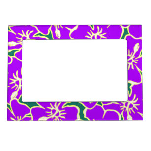 Purple Hibiscus Tropical Flowers Hawaiian Luau Magnetic Picture Frame