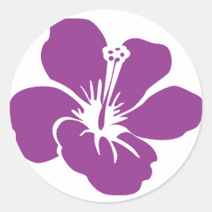 Purple Hibiscus Tropical Wedding Favour Stickers