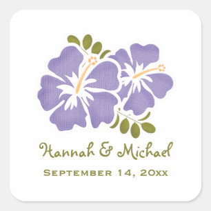 Purple Hibiscus Wedding Favour Sticker Seal