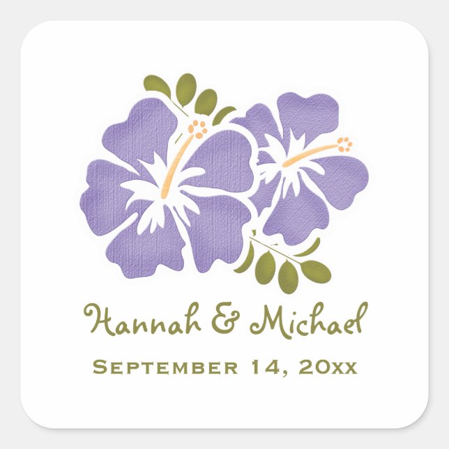 Purple Hibiscus Wedding Favour Sticker Seal (Front)