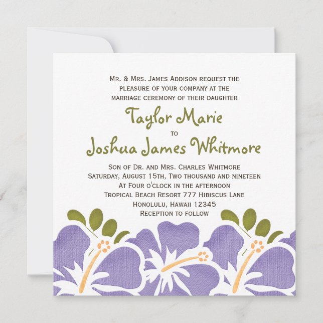 Purple Hibiscus Wedding Invitations (Front)
