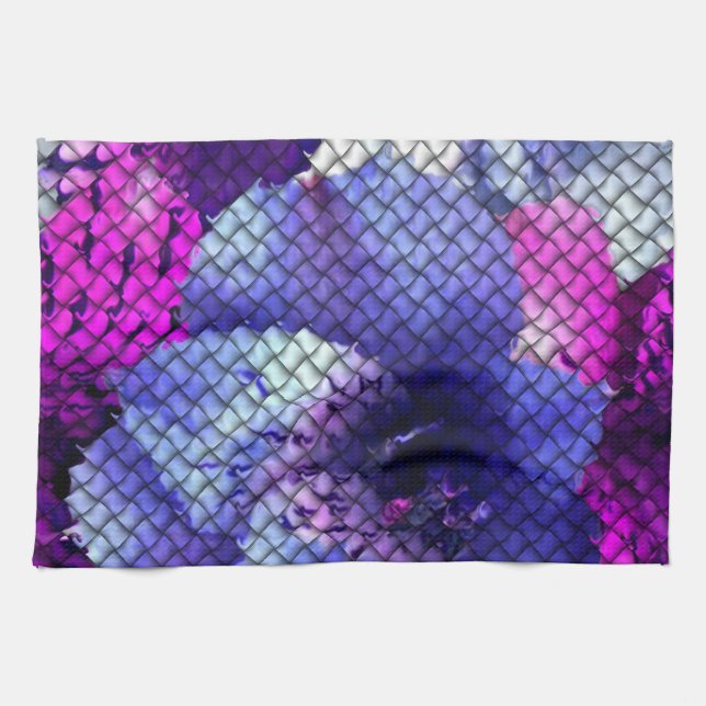 Purple Hibiscus Woven Mosaic Look Tea Towel (Horizontal)