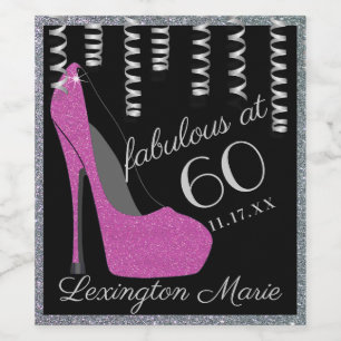 Purple High Heel 60th Birthday Party Champagne or Wine Label