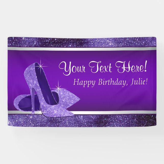 Purple High Heel Shoe Birthday Party Banner (Horizontal)