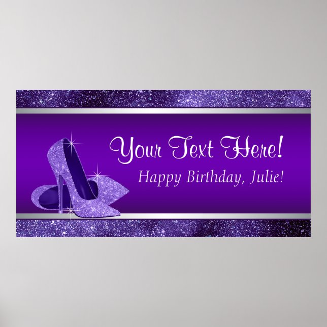 Purple High Heel Shoe Birthday Party Banner Poster (Front)