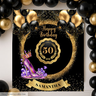 Purple High Heels 50th Birthday Party Backdrop Tapestry