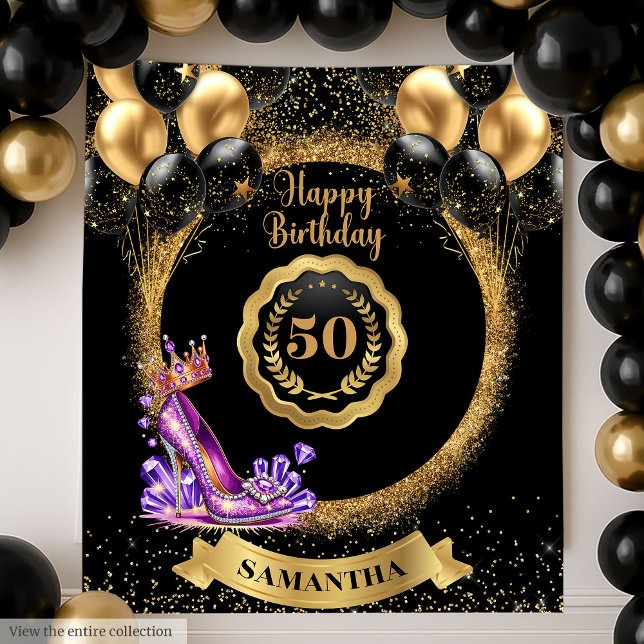 Purple High Heels 50th Birthday Party Backdrop Tapestry (Purple High Heels 50th Birthday Party Backdrop)