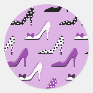 Purple high heels classic round sticker