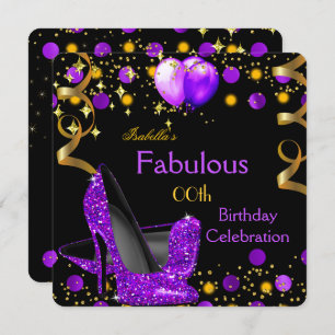 Purple High Heels Gold Balloons Birthday Party Invitation