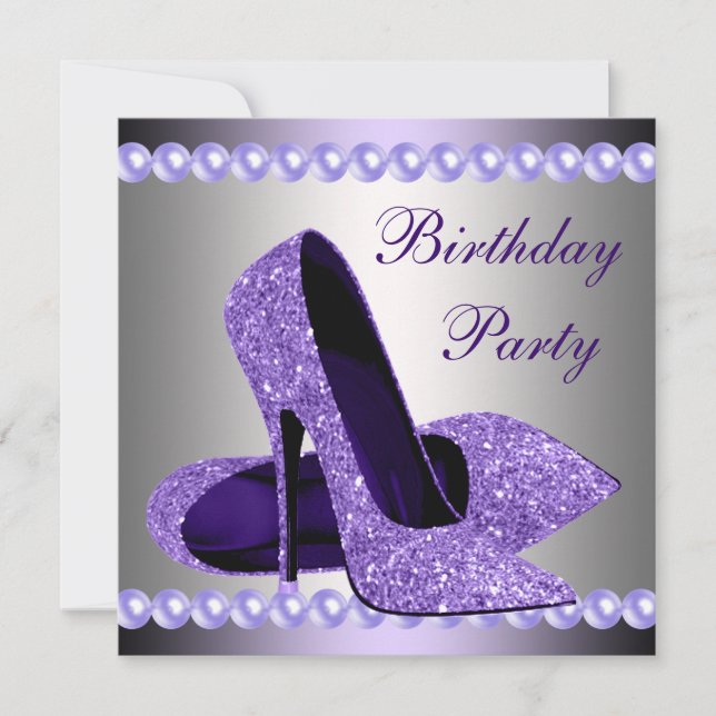Purple High Heels Shoes Birthday Party Invitation (Front)
