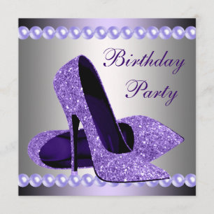 Purple High Heels Shoes Birthday Party Invitation