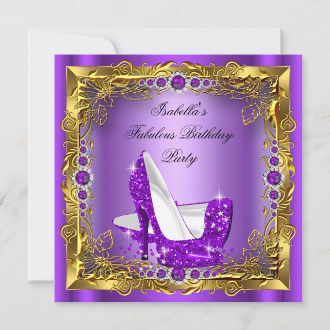 Purple High Heels Womans Birthday Party Invitation (Front)