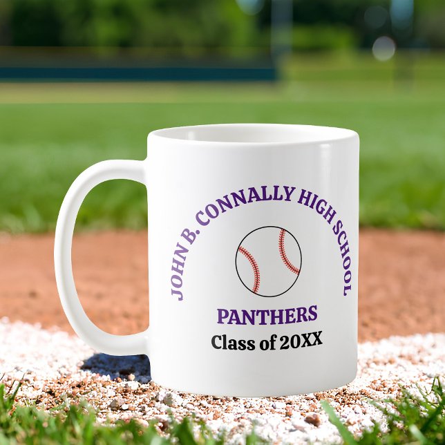 Purple High School Baseball Player Personalised Coffee Mug (Creator Uploaded)