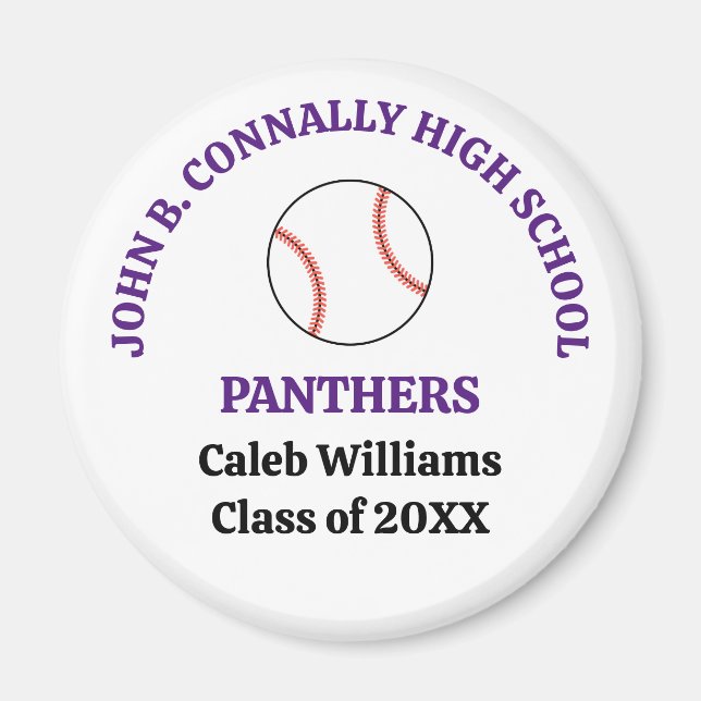 Purple High School Baseball Player Personalised Magnet (Front)