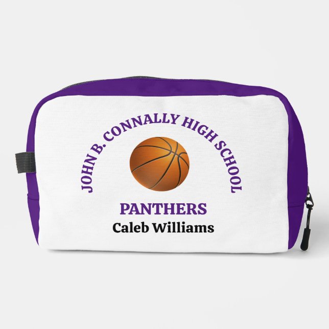 Purple High School Basketball Player Personalised Dopp Kit (Front)