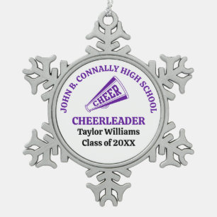 Purple High School Cheerleader Personalised Snowflake Pewter Christmas Ornament