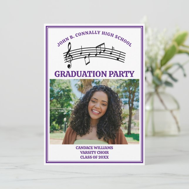 Purple High School Choir Photo Graduation Party Invitation (Standing Front)