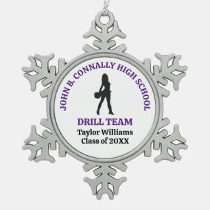 Purple High School Drill Team Dancer Personalised Snowflake Pewter Christmas Ornament