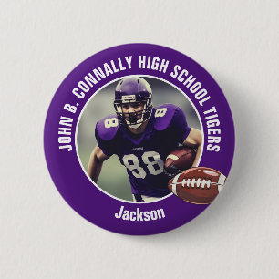 Purple High School Football Player Photo 6 Cm Round Badge