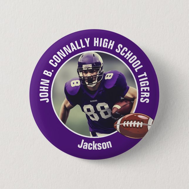 Purple High School Football Player Photo 6 Cm Round Badge (Front)