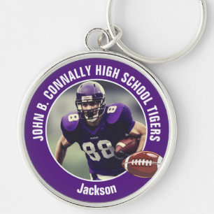Purple High School Football Player Photo Key Ring
