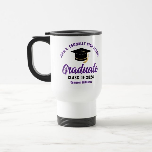Purple High School Graduate Custom Graduation Travel Mug (Left)