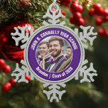 Purple High School Marching Band Photo Gift Snowflake Pewter Christmas Ornament<br><div class="desc">This cool customised high school marching band photo features white typography of your team and player name on a purple Christmas ornament keepsake gift. Personalise with your student's photograph and class year as a proud parent. A mum and dad can wear these buttons to competition and games.</div>