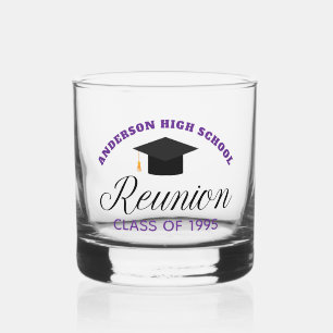 Purple High School Reunion Party Custom Alumni Whiskey Glass