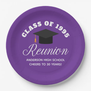 Purple High School Reunion Personalised Party Paper Plate