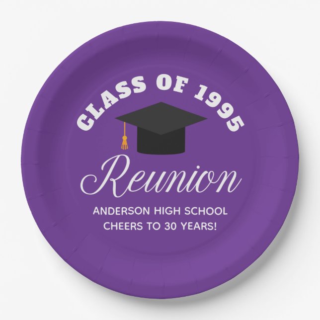 Purple High School Reunion Personalised Party Paper Plate (Front)