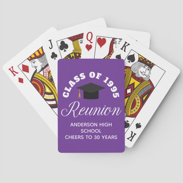 Purple High School Reunion Personalised Party Playing Cards (Back)