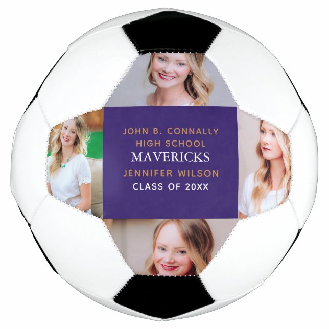 Purple High School Senior 4 Photo Personalised Football (Front)