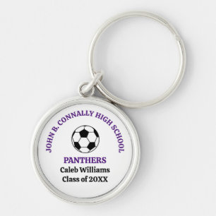 Purple High School Soccer Team Personalised Key Ring