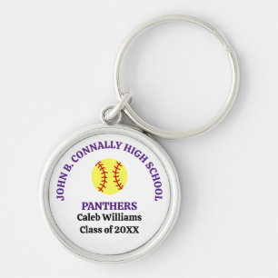 Purple High School Softball Player Personalised Key Ring