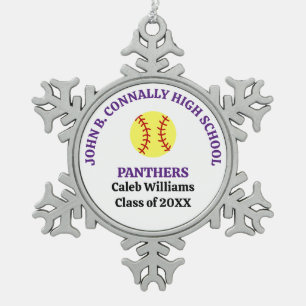 Purple High School Softball Player Personalised Snowflake Pewter Christmas Ornament