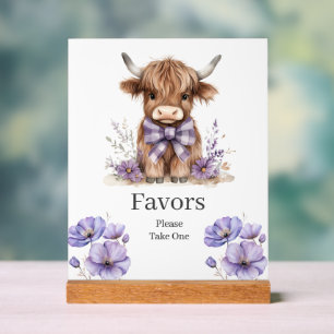 Purple Highland Cow Birthday Favours Sign