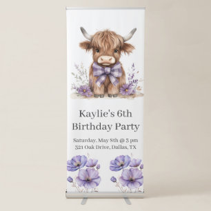 Purple Highland Cow Birthday Party Retractable Banner